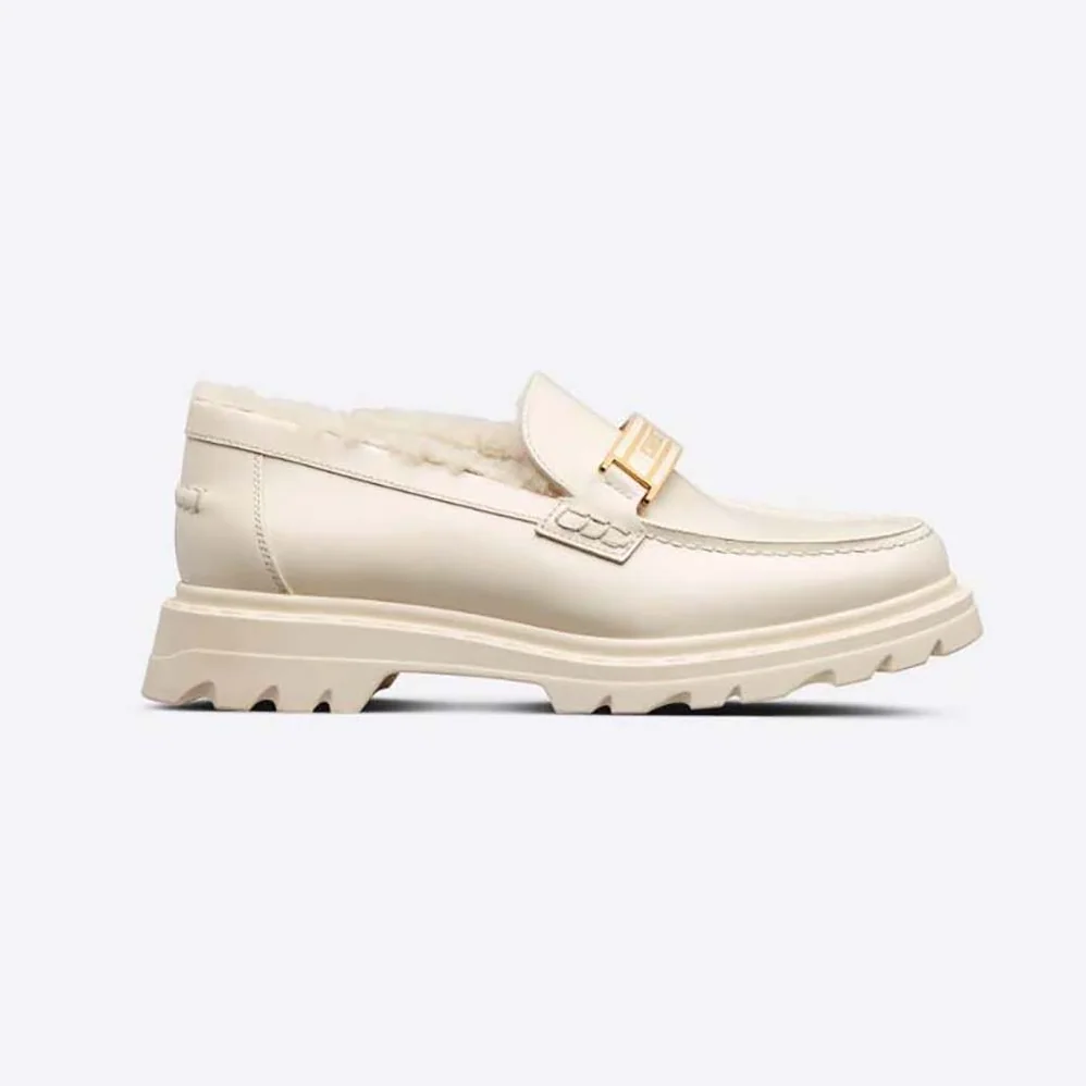 Dior Code Loafer White Brushed Calfskin and Shearling for Women Dior Code Loafer White Brushed Calfskin and Shearling for Women