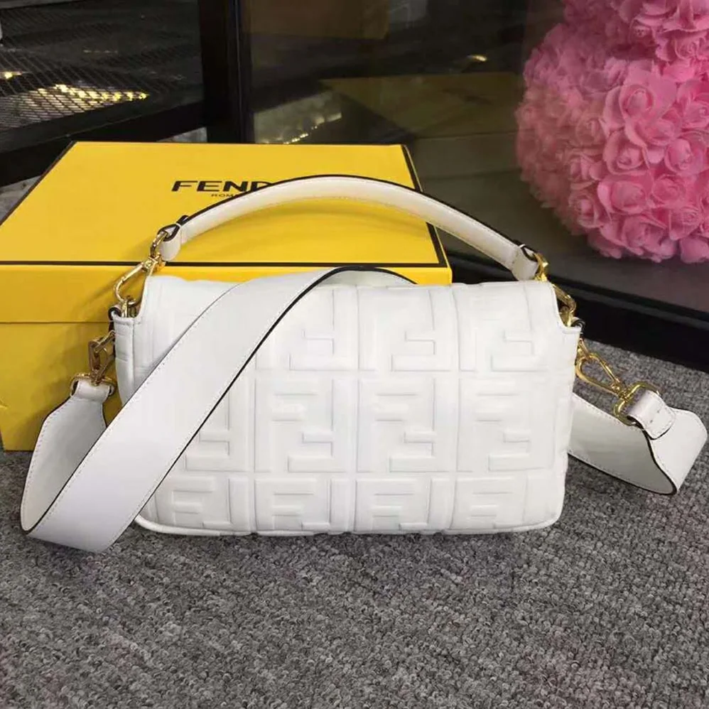 Fendi Iconic Baguette Leather Bag in Medium Size for Women in White