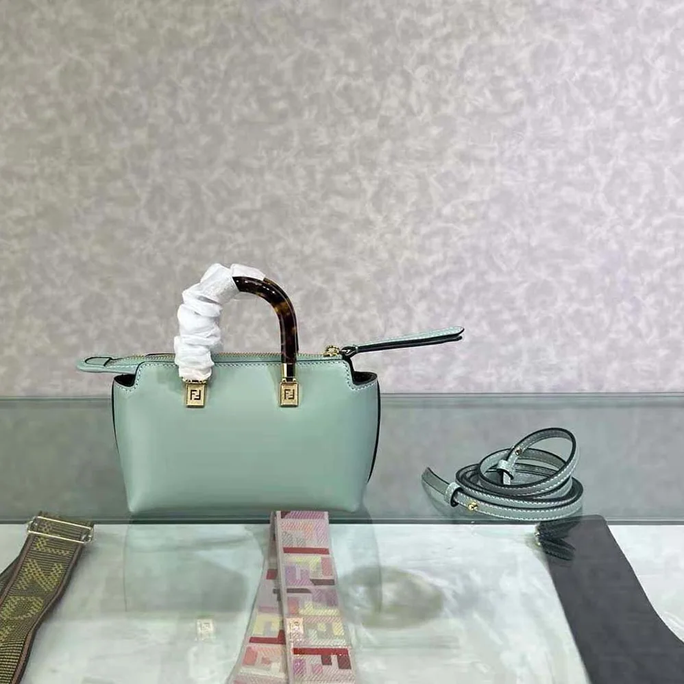 Fendi By The Way Mini Small Boston Bag in Mint Green Leather for Women Fendi By The Way Mini Small Boston Bag in Mint Green Leather for Women