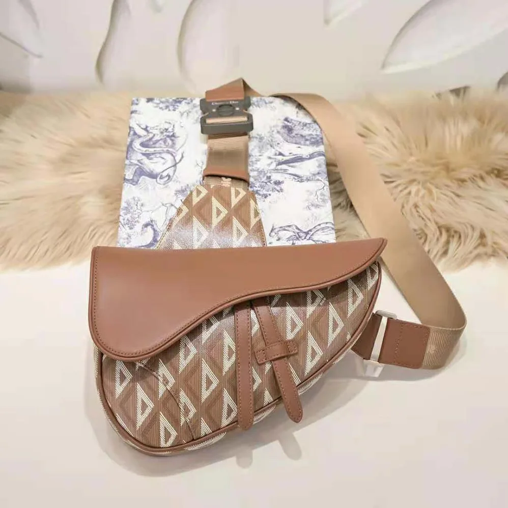 Dior Saddle Bag Coffee CD Diamond Canvas and Smooth Calfskin for Men Dior Saddle Bag Coffee CD Diamond Canvas and Smooth Calfskin for Men