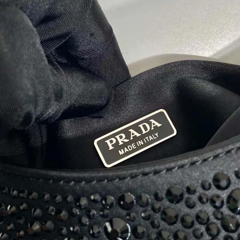 Prada Cleo Satin Bag with Crystals for Women in Black
