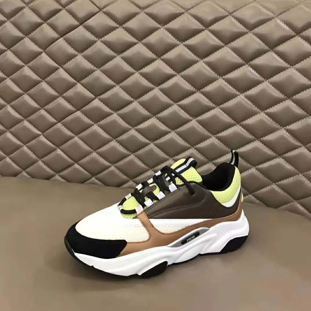 Dior B22 Sneaker Green and White Technical Mesh with Ebony and Camel Smooth Calfskin for Men Dior B22 Sneaker Green and White Technical Mesh with Ebony and Camel Smooth Calfskin for Men