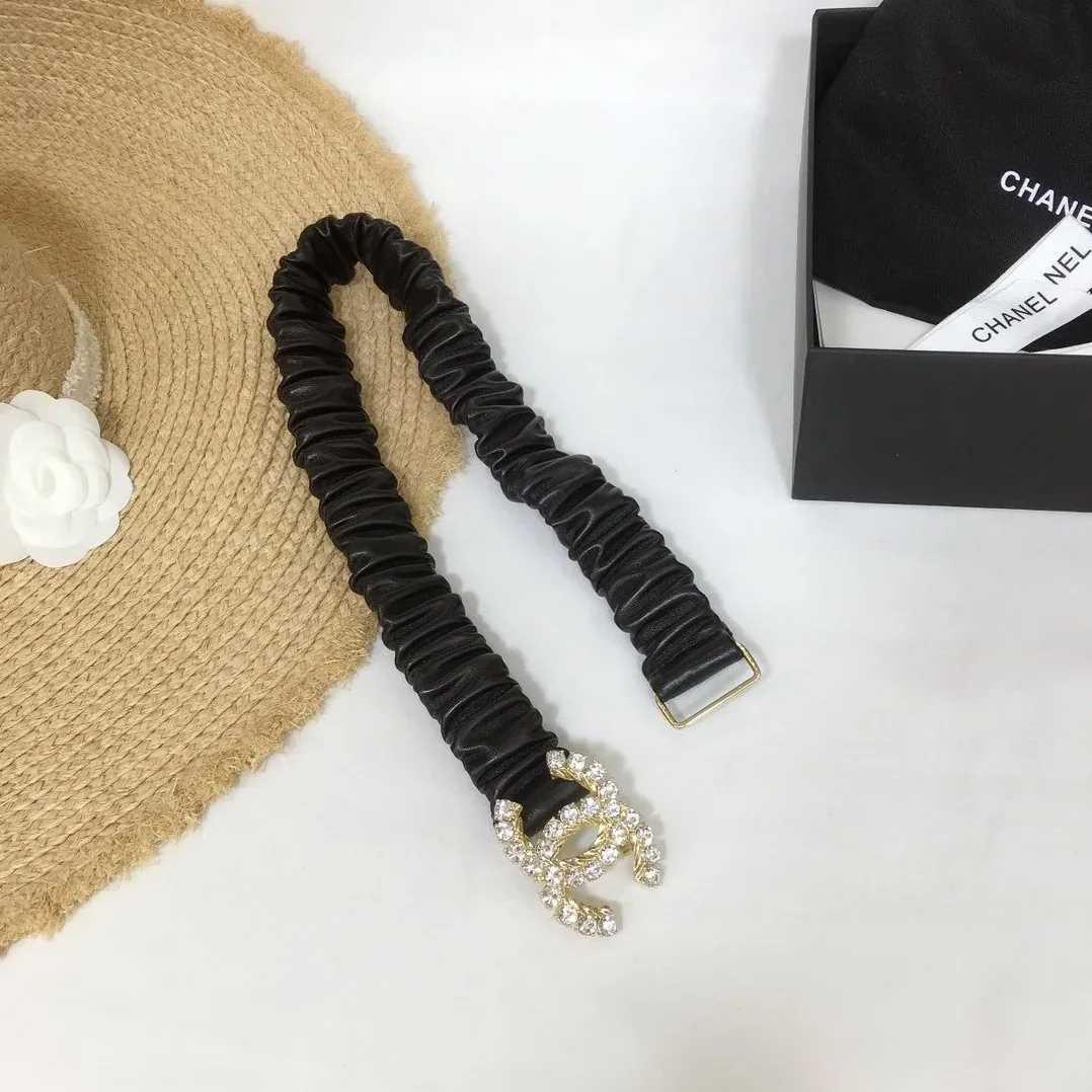 Chanel Belt With Double C Buckle Black With Gold-Toned Metal and Strass Hardware for Women