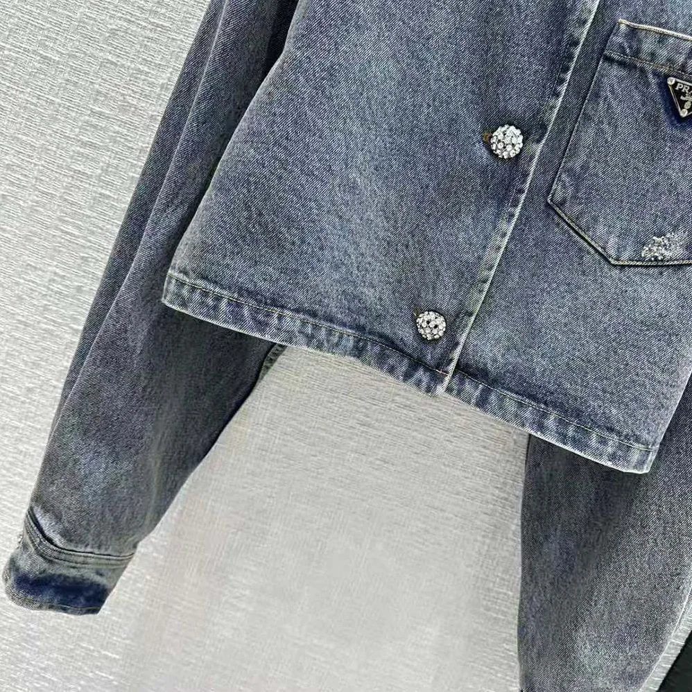 Prada Denim Blouson Jacket with Triangle Logo for Women Prada Denim Blouson Jacket with Triangle Logo for Women