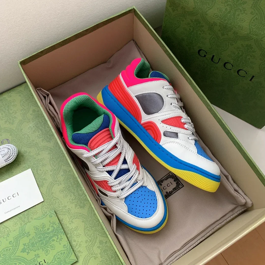 Gucci Basket Sneaker White Pink And Blue for Men