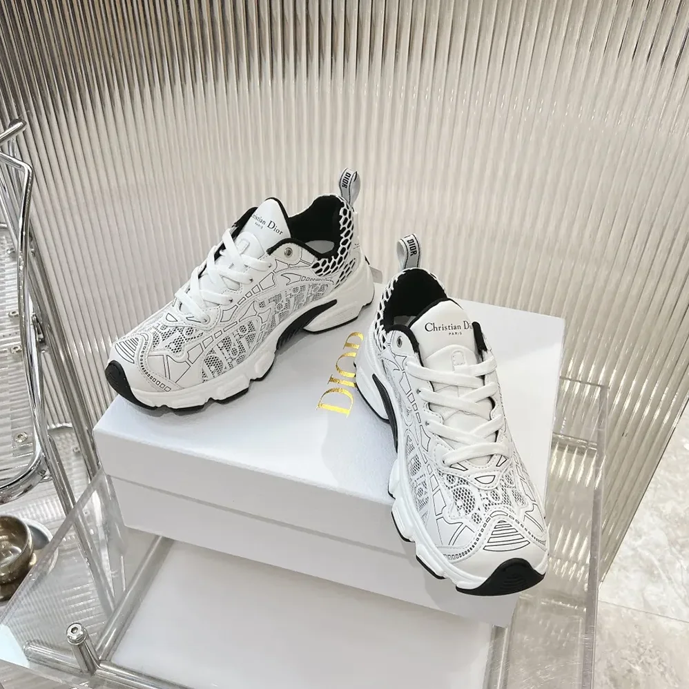 Dior Vibe Sneaker White Mesh Printed with Dior Oblique Motif for Women