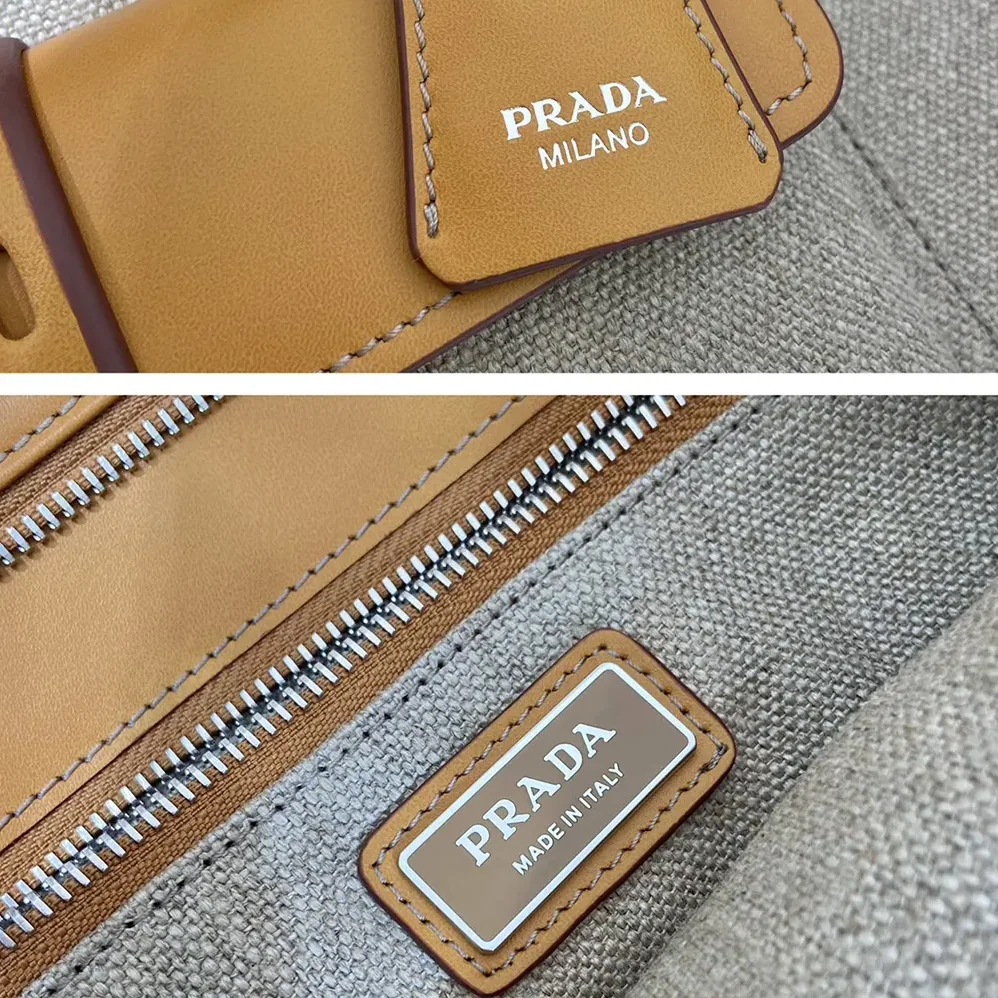 Prada Bonnie Linen and Leather Tote Bag for Unisex Prada Bonnie Linen and Leather Tote Bag for Unisex