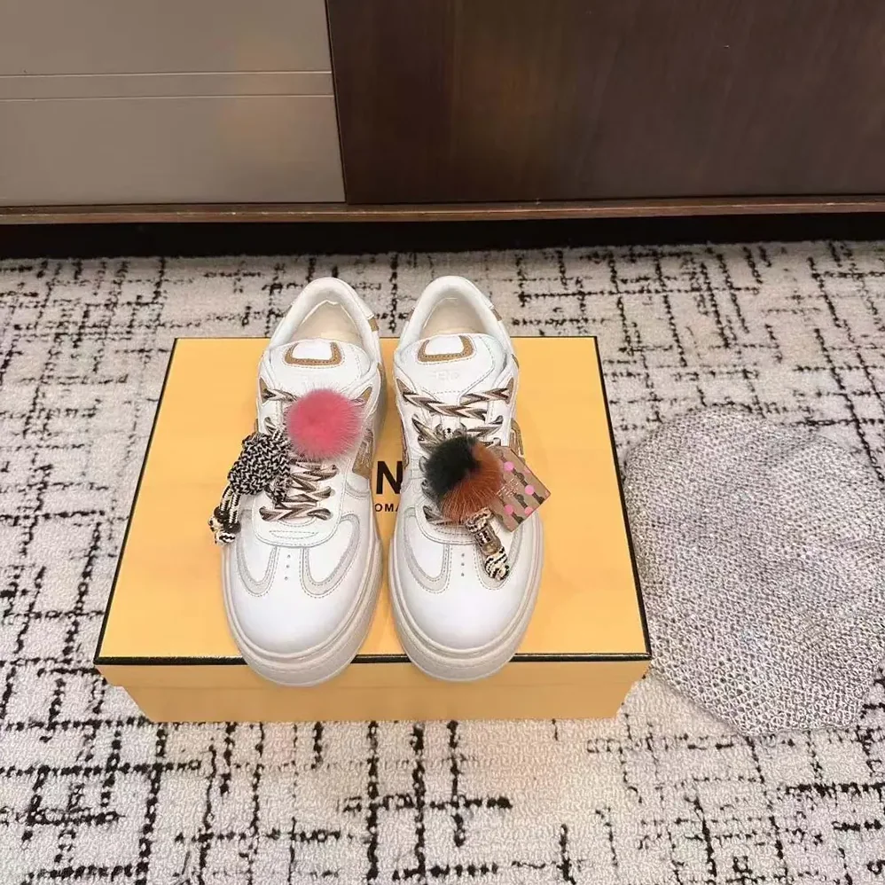 Fendi Match Low Top Platform Shoes In White Leather With Charm for Women