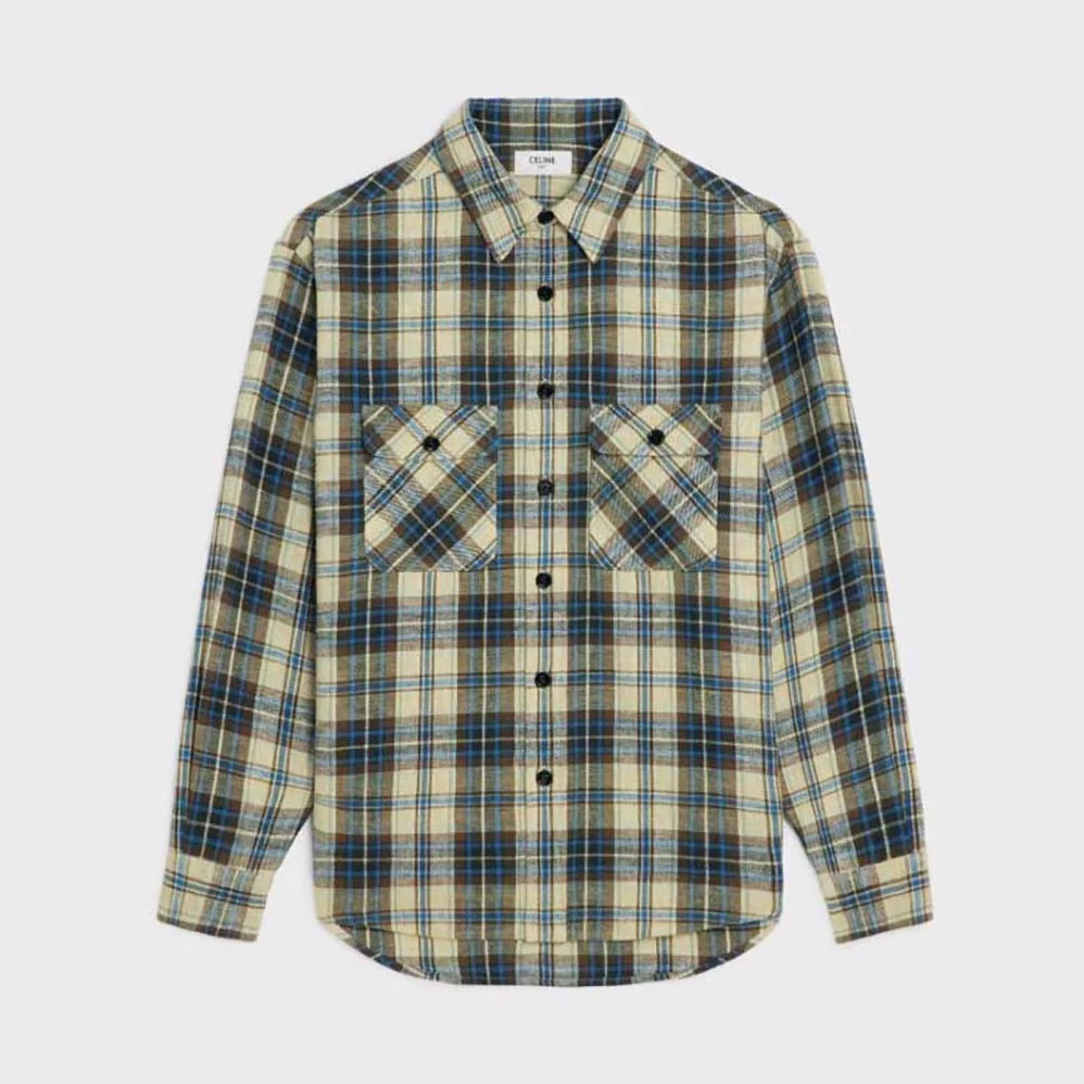 Celine Loose Shirt in Checked Cotton for Men in Navy