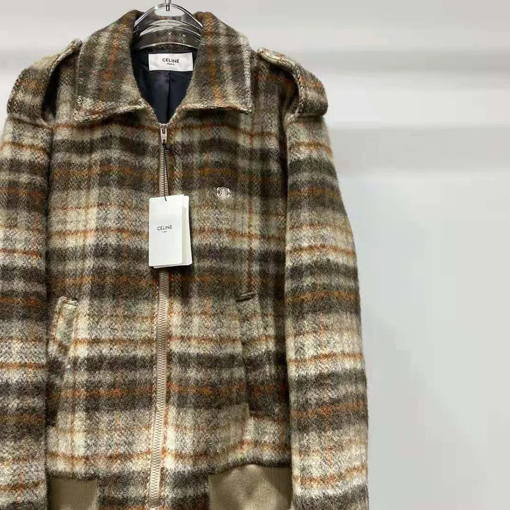 Celine Loose Teddy Jacket in Brushed Checked Tweed for Men Celine Loose Teddy Jacket in Brushed Checked Tweed for Men