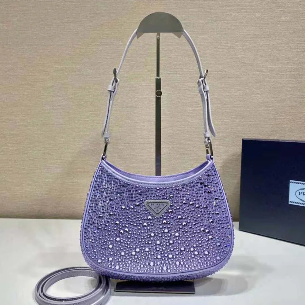 Prada Cleo Satin Bag with Appliques for Women in Purple