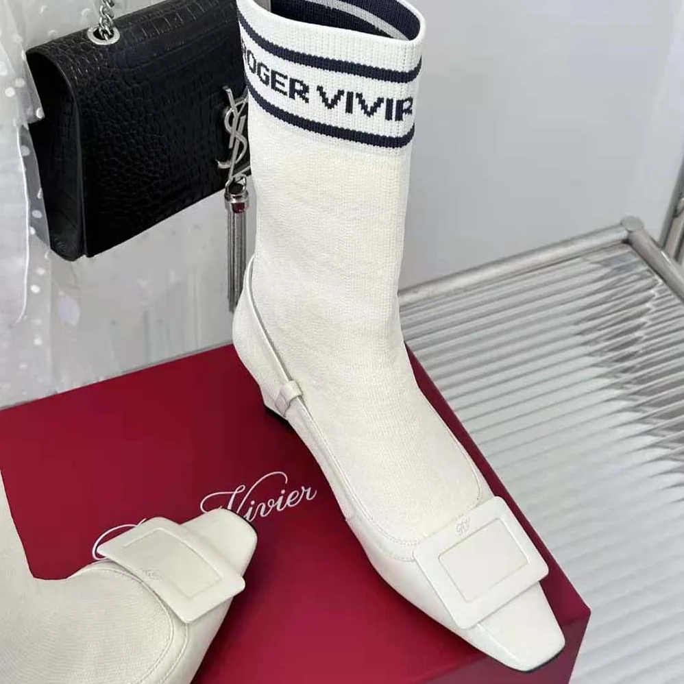 Roger Vivier Belle Vivier Sock Lacquered Buckle Ankle Boots in Patent Leather for Women in White Roger Vivier Belle Vivier Sock Lacquered Buckle Ankle Boots in Patent Leather for Women in White
