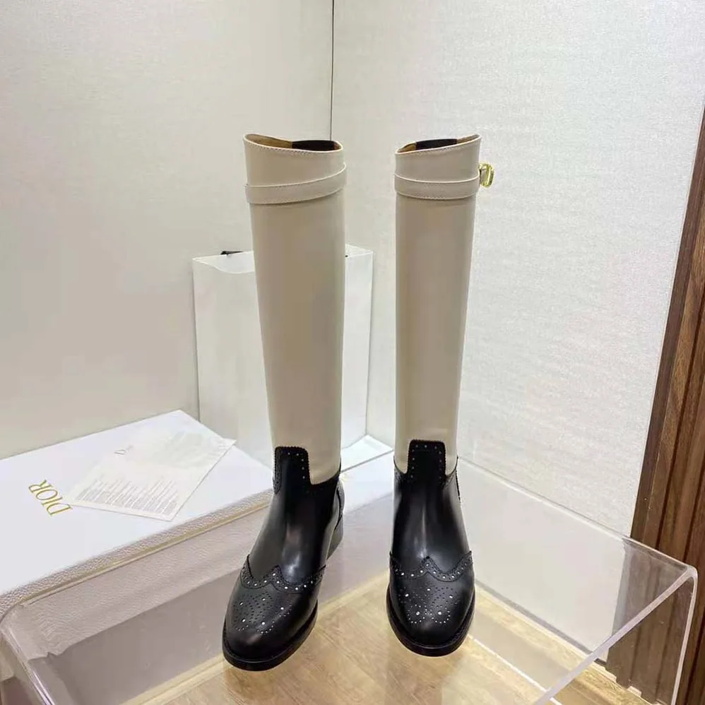 Dior Empreinte Boot Black and White Perforated Calfskin for Women