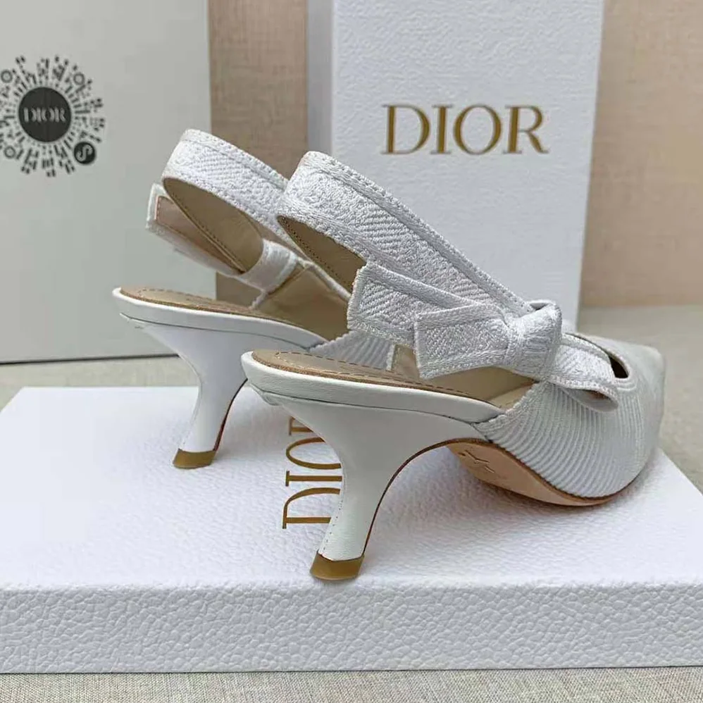 Dior J Adior Slingback Pump White Cotton Embroidery for Women Dior J Adior Slingback Pump White Cotton Embroidery for Women