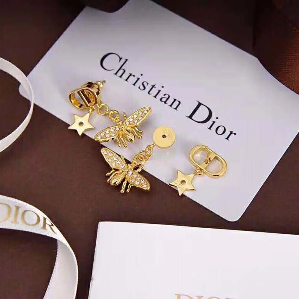 Dior Petit CD Earrings Gold-Finish Metal and White Crystals for Women Dior Petit CD Earrings Gold-Finish Metal and White Crystals for Women