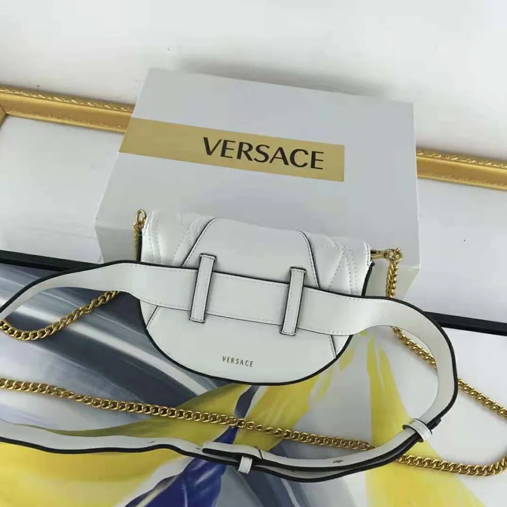 Versace Virtus Quilted Belt Bag in Calfskin Leather for Women in White