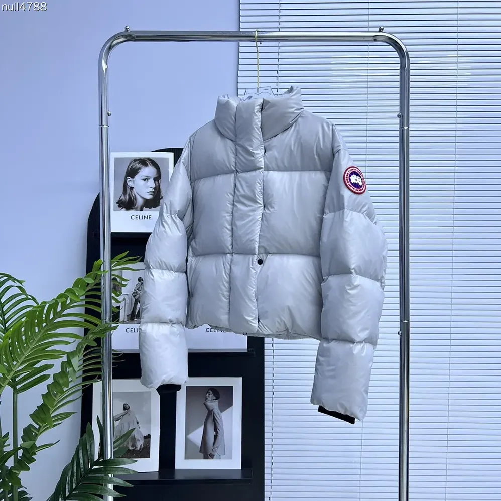 Canada Goose Cypress Cropped Puffer in Recycled Feather-Light Ripstop Shiny for Women in Silverbirch
