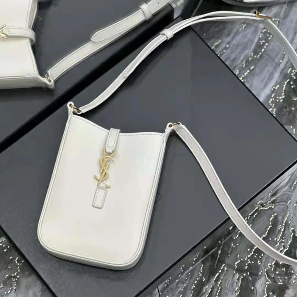 Saint Laurent YSL Le 5 à 7 Mini Vertical in Shiny Leather for Women in White Saint Laurent YSL Le 5 à 7 Mini Vertical in Shiny Leather for Women in White
