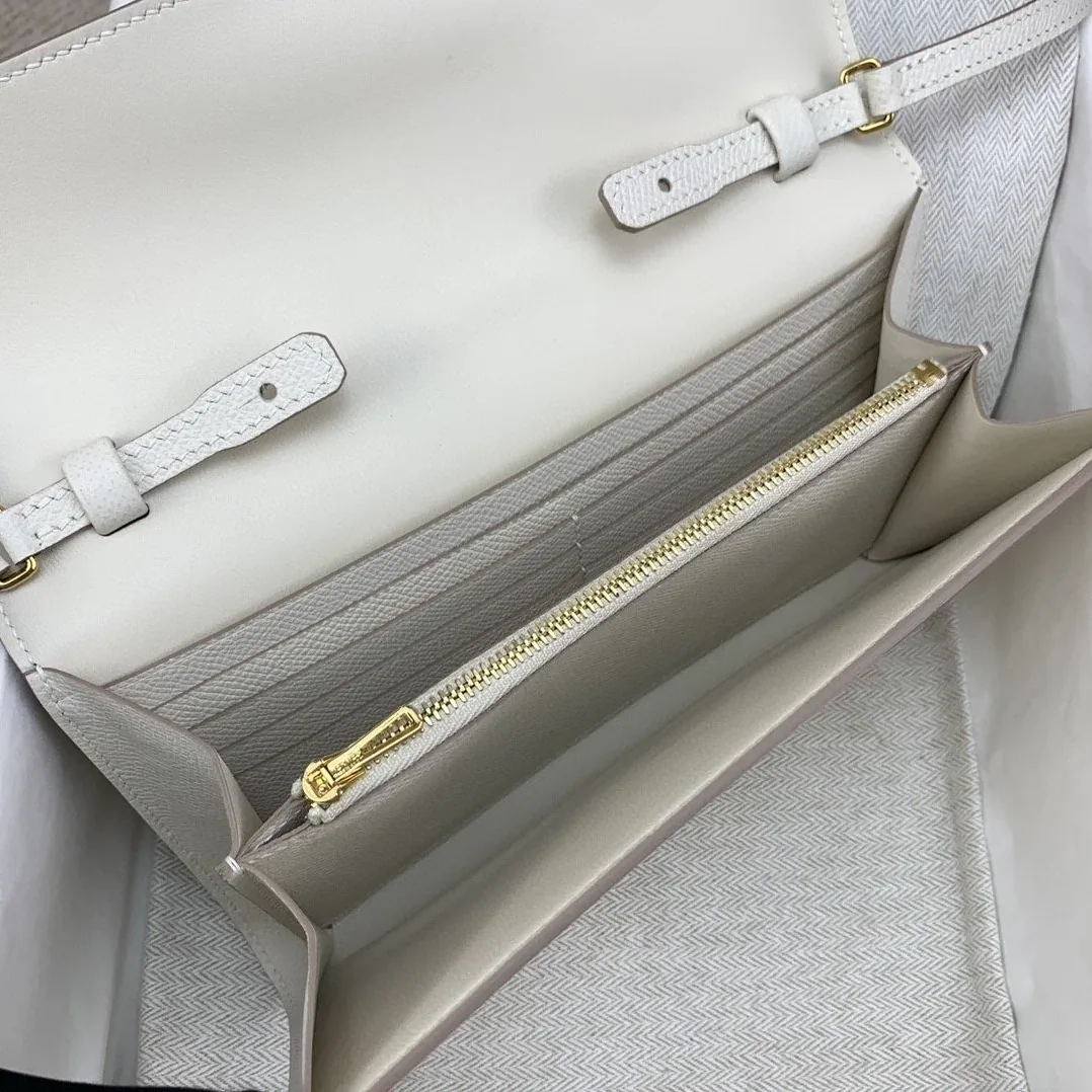 Hermes Constance Long Togo Wallet White, Gold Toned Hardware Bag