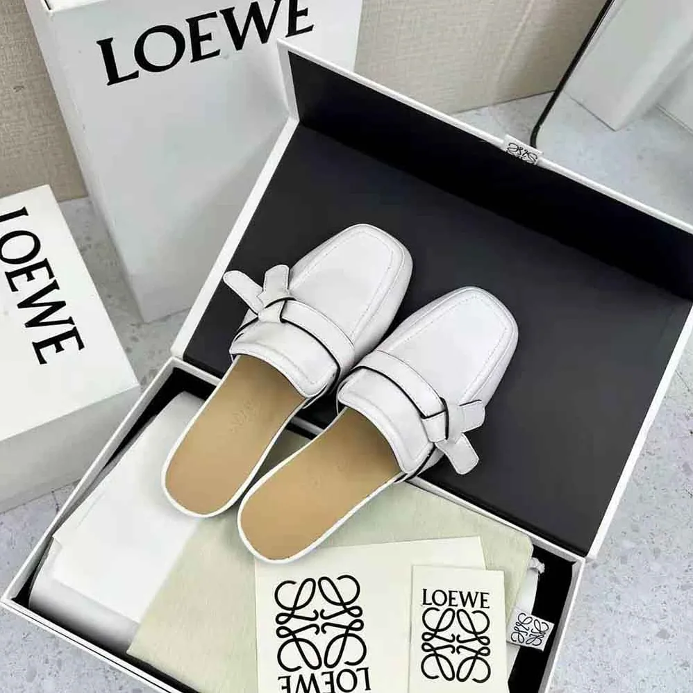 Loewe Gate Flat Mule in Calfskin for Women in White
