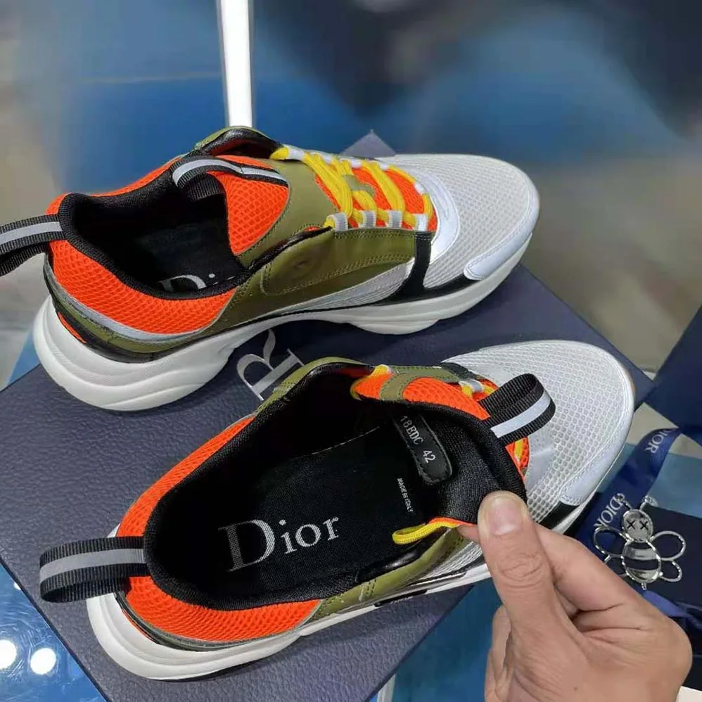 Dior B22 Sneaker Orange and White Technical Mesh with Khaki and Black Smooth Calfskin for Men Dior B22 Sneaker Orange and White Technical Mesh with Khaki and Black Smooth Calfskin for Men