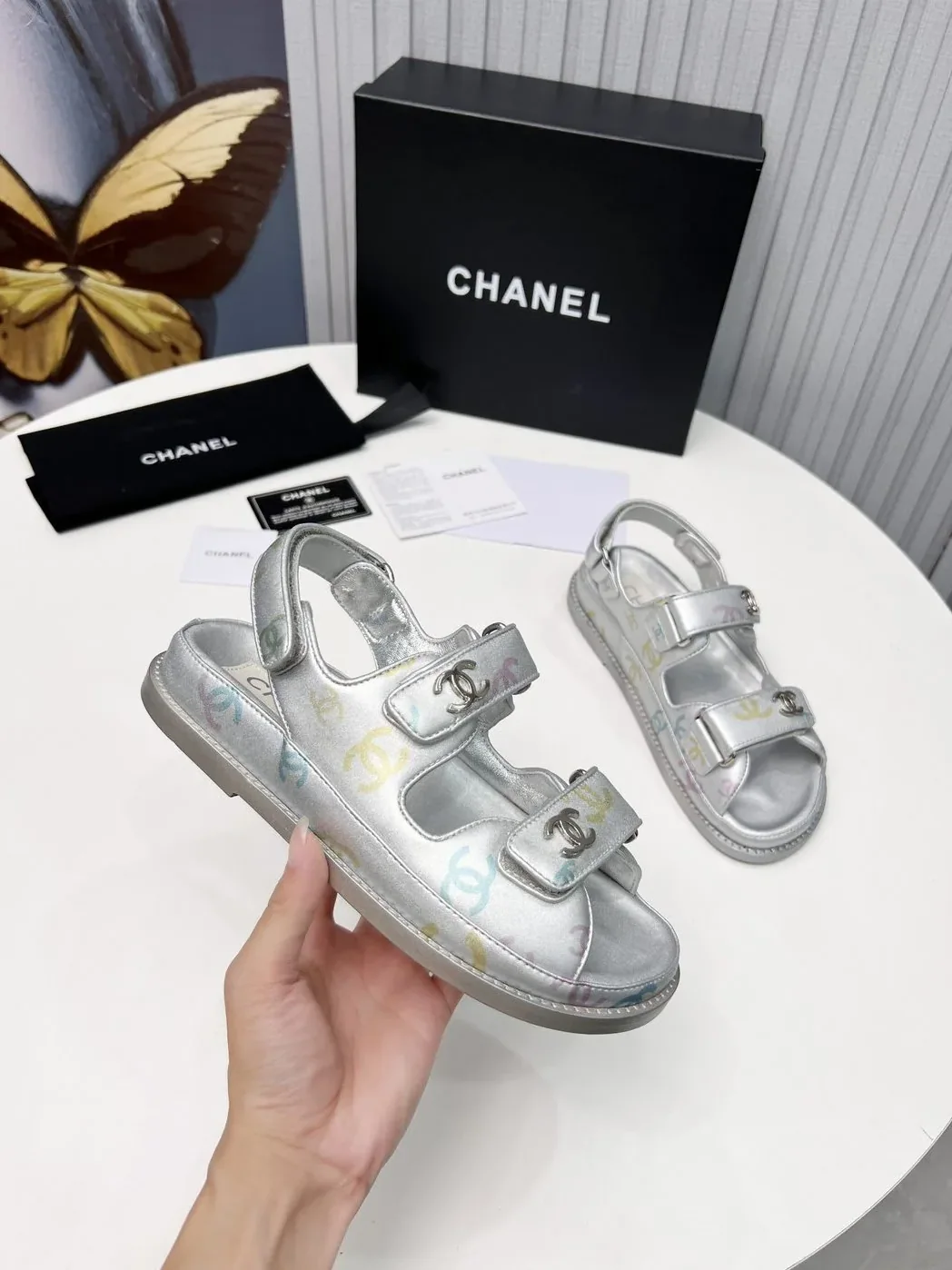 Chanel Sandals Sliver for Women
