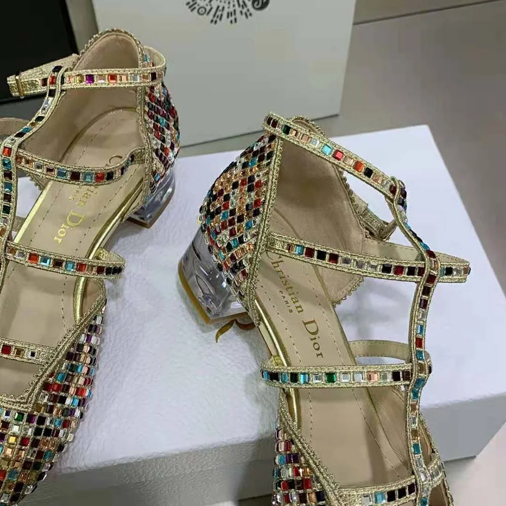 Dior Arty Ballerina Flat Gold-Tone Cotton Embroidered with Metallic Thread and Multicolor Square Strass for Women Dior Arty Ballerina Flat Gold-Tone Cotton Embroidered with Metallic Thread and Multicolor Square Strass for Women