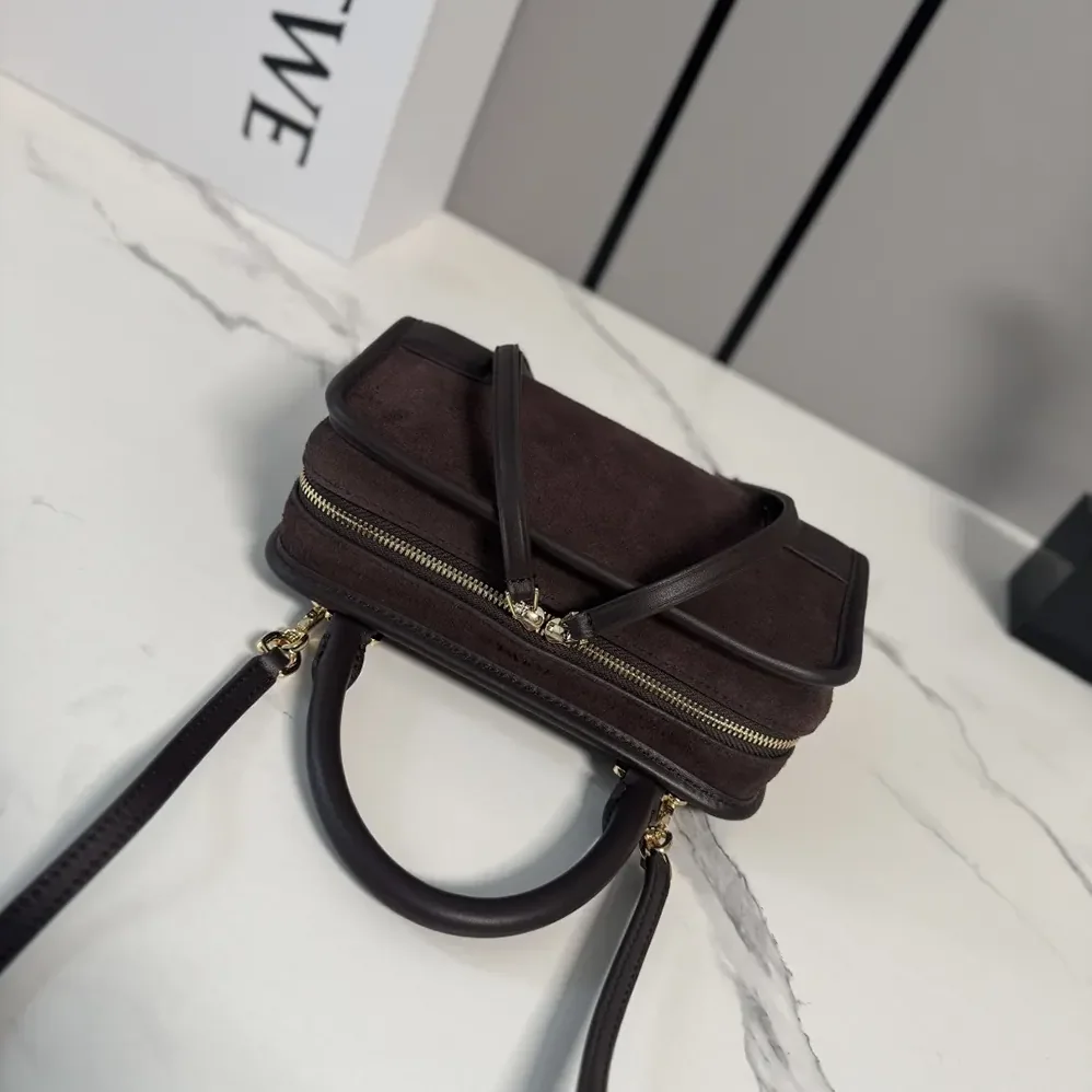 Loewe Mini Amazona 180 Bag in Suede for Women in Dark Chestnut Loewe Mini Amazona 180 Bag in Suede for Women in Dark Chestnut