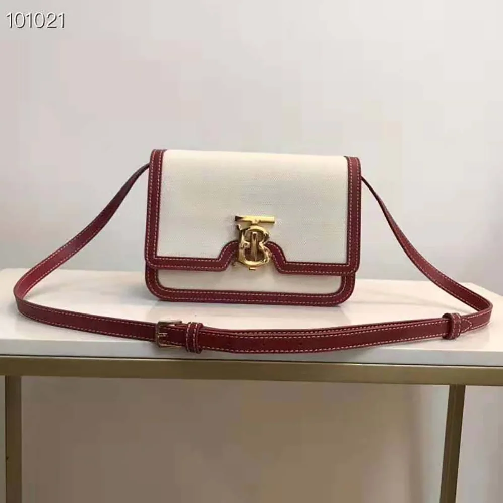 Burberry Small Two-tone Canvas and Leather TB Bag for Women in Red Burberry Small Two-tone Canvas and Leather TB Bag for Women in Red