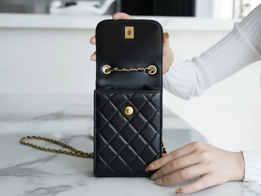 Chanel Quilted Phone Holder Bag Black / Chanel Quilted Phone Holder Bag Black /