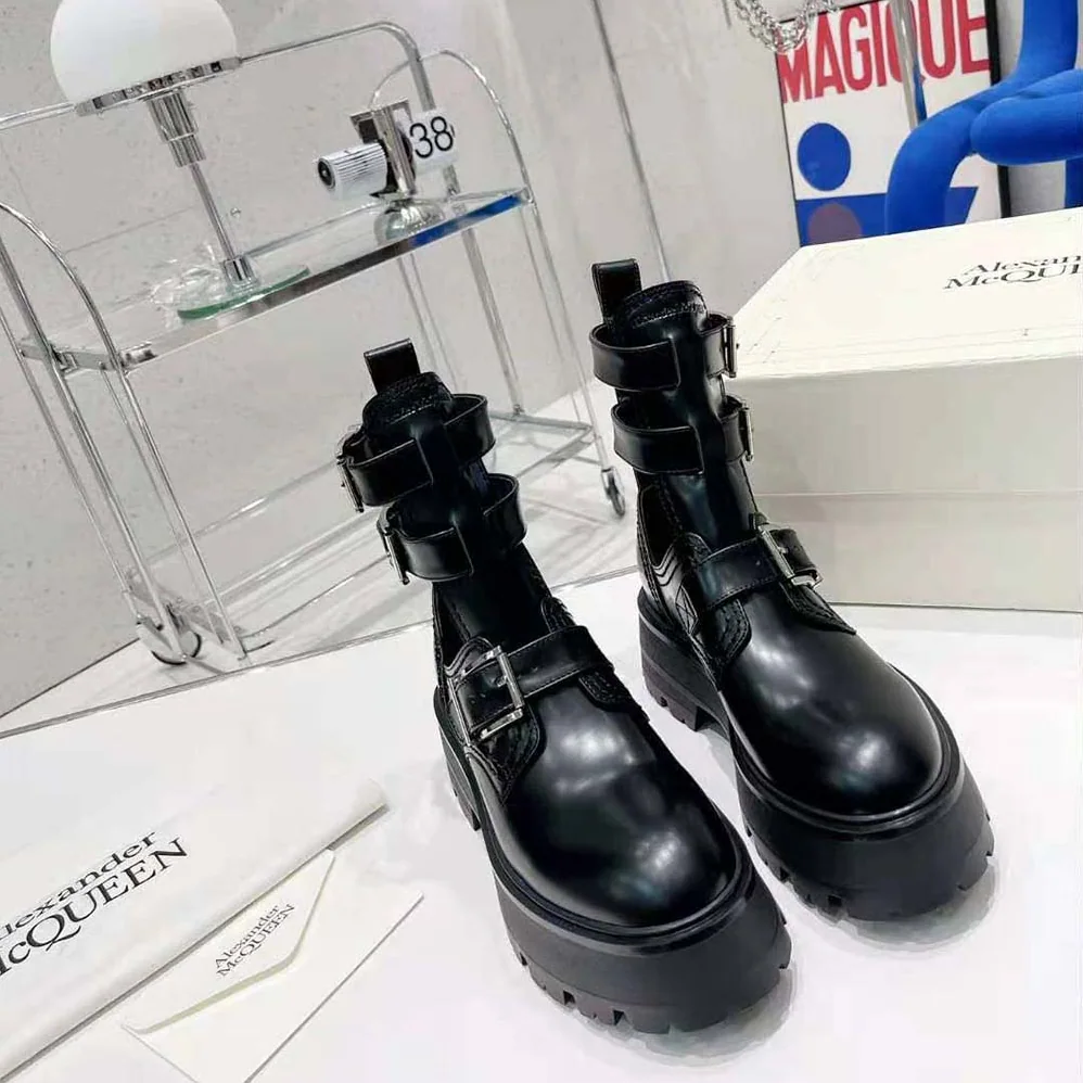 Alexander Mcqueen Rave Buckle Boot in Black for Women in Silver Alexander Mcqueen Rave Buckle Boot in Black for Women in Silver