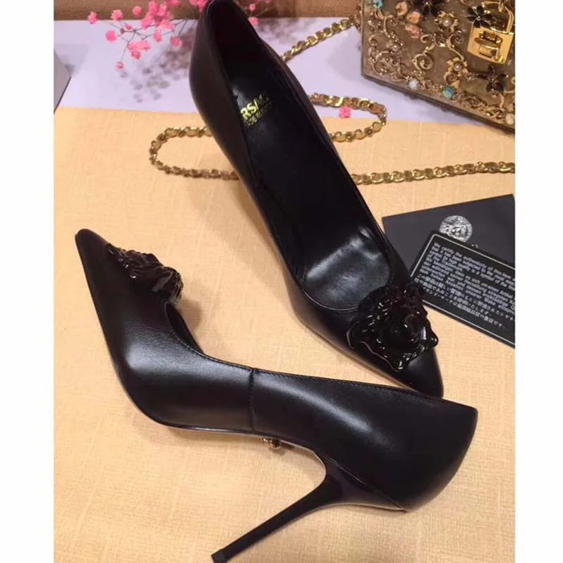 Versace Palazzo Leather Pumps Shoes Black for Women