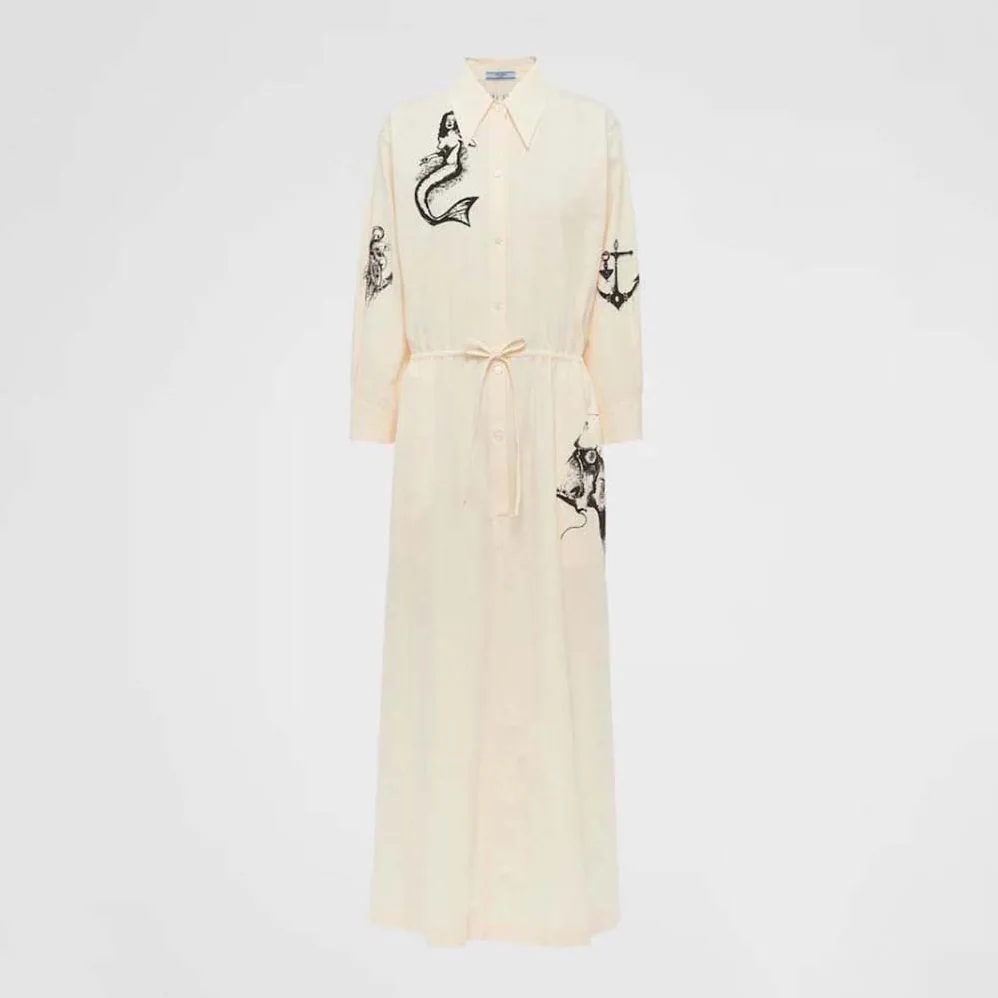 Prada Printed Canvas Dress is Decorated with Motifs Made for Women Prada Printed Canvas Dress is Decorated with Motifs Made for Women