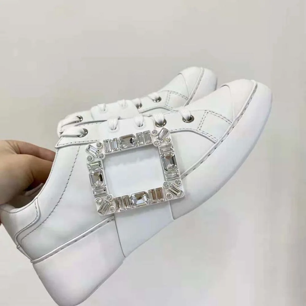 Roger Vivier Viv Skate Strass Buckle Sneakers in Soft Leather for Women in White