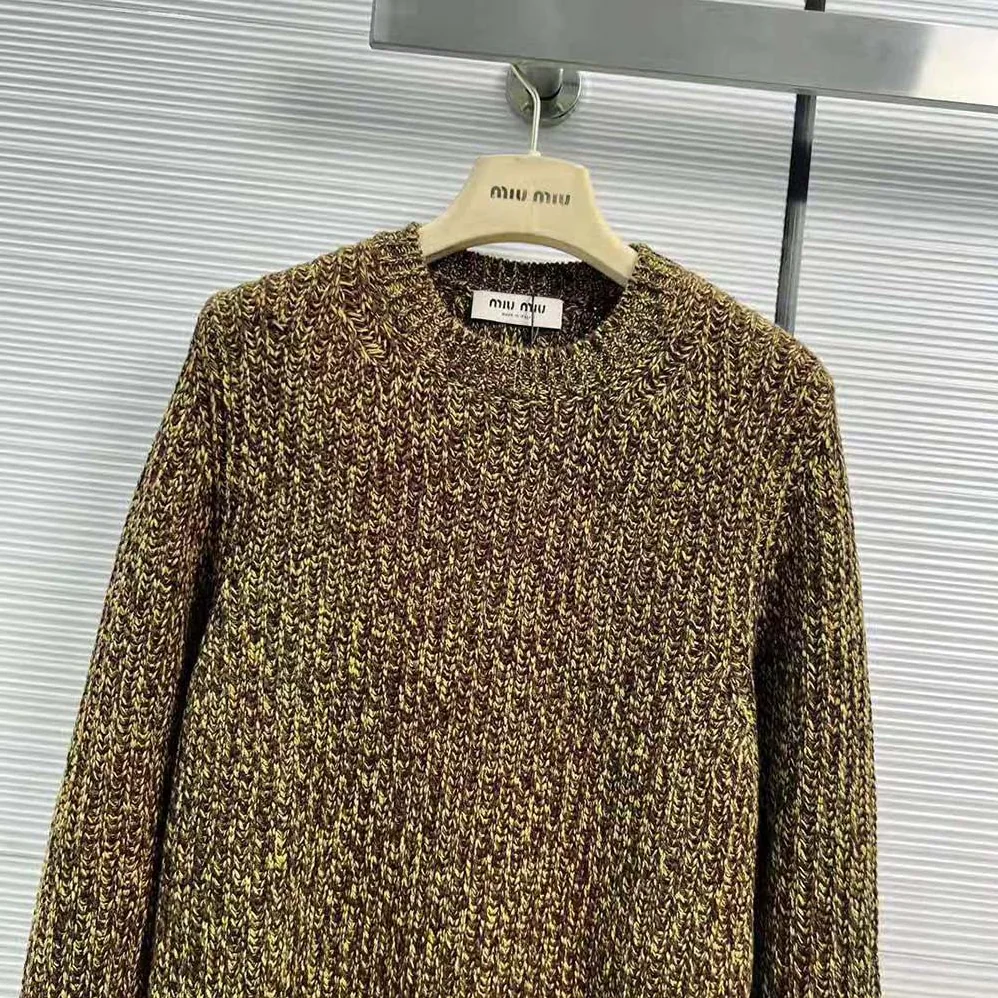 Miu Miu Wool and Cashmere Sweater with Knit Logo Patch for Women in Green Miu Miu Wool and Cashmere Sweater with Knit Logo Patch for Women in Green