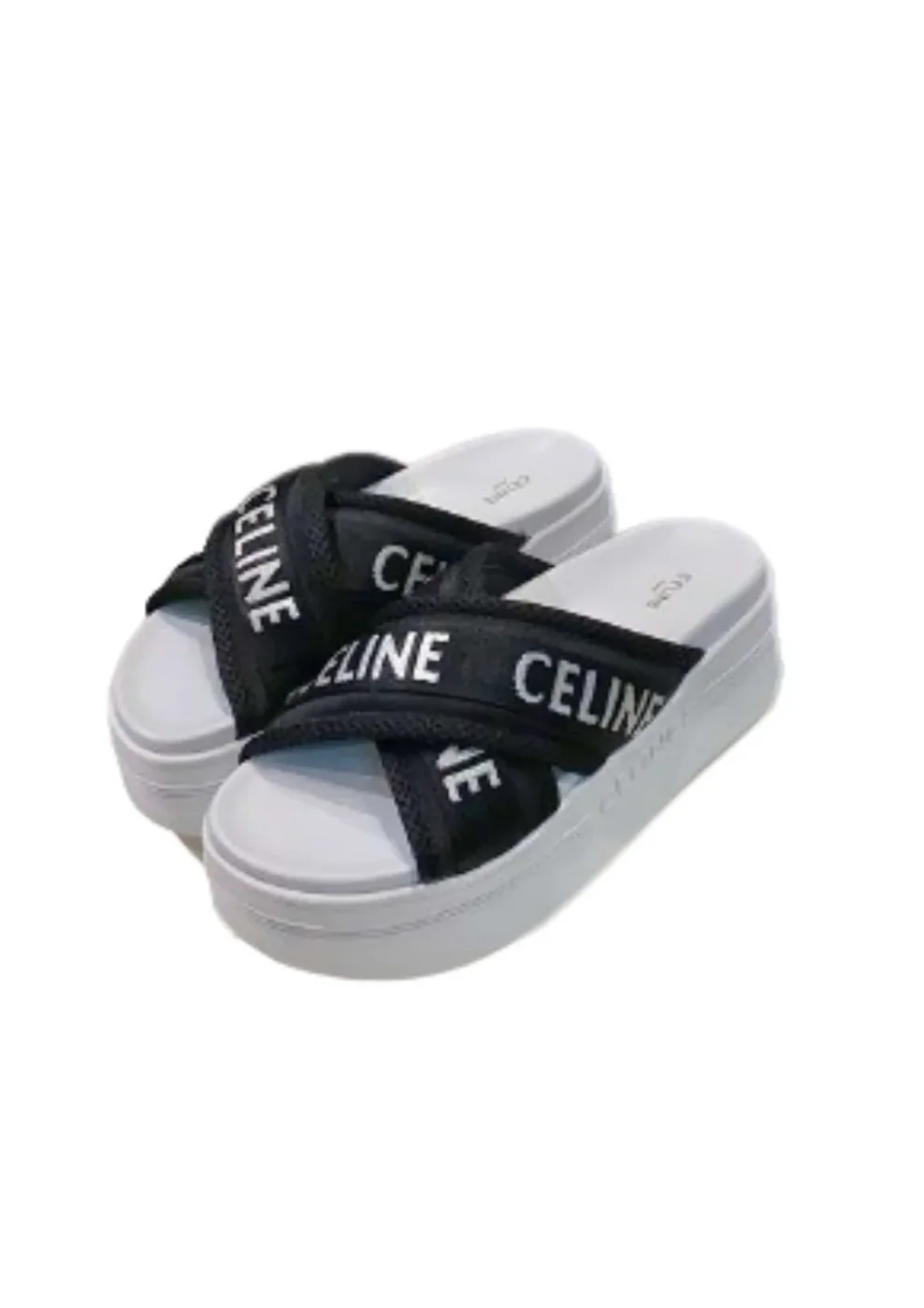 Celine Block Slide In Mesh And Textile With Celine Jacquard White Celine Block Slide In Mesh And Textile With Celine Jacquard White