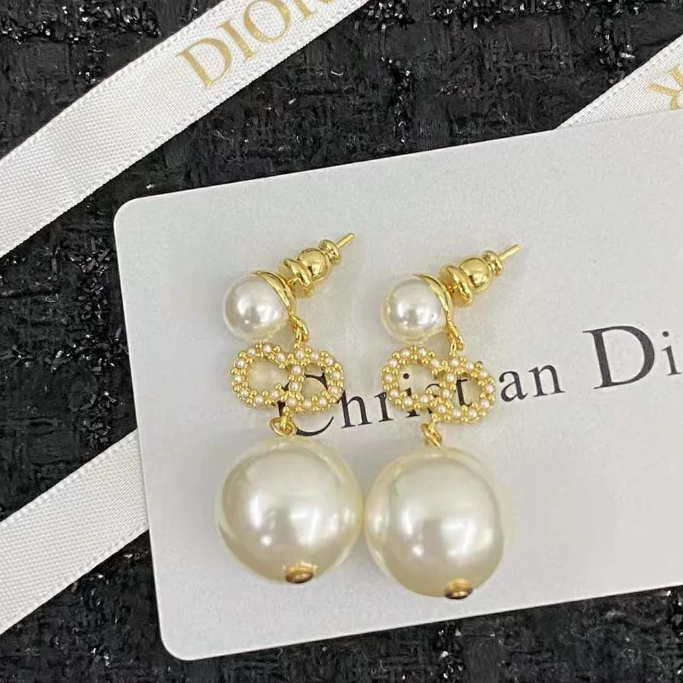 Dior Tribales Earrings Gold-Finish Metal, White Resin Pearls and White Crystals for Women