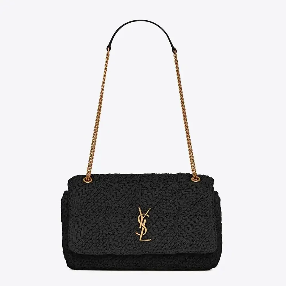 Saint Laurent YSL Jamie Medium in Raffia for Unisex in Black Saint Laurent YSL Jamie Medium in Raffia for Unisex in Black