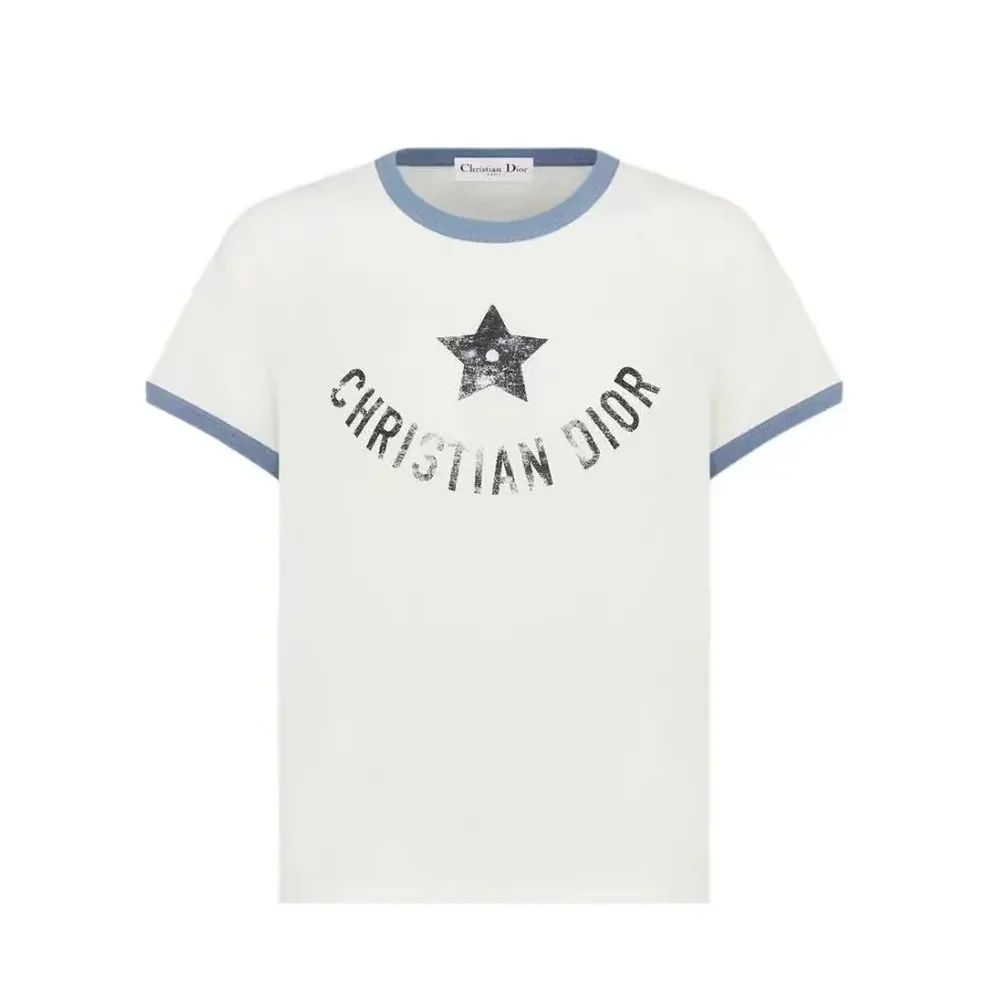 Dior Dioriviera T-Shirt Ecru and Blue Cotton Jersey for Women