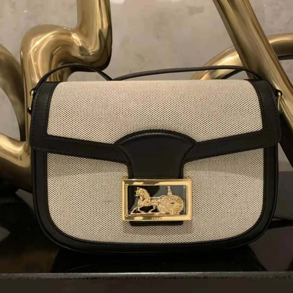 Celine Medium Sulky Bag in Textile and Calfskin for Women Celine Medium Sulky Bag in Textile and Calfskin for Women