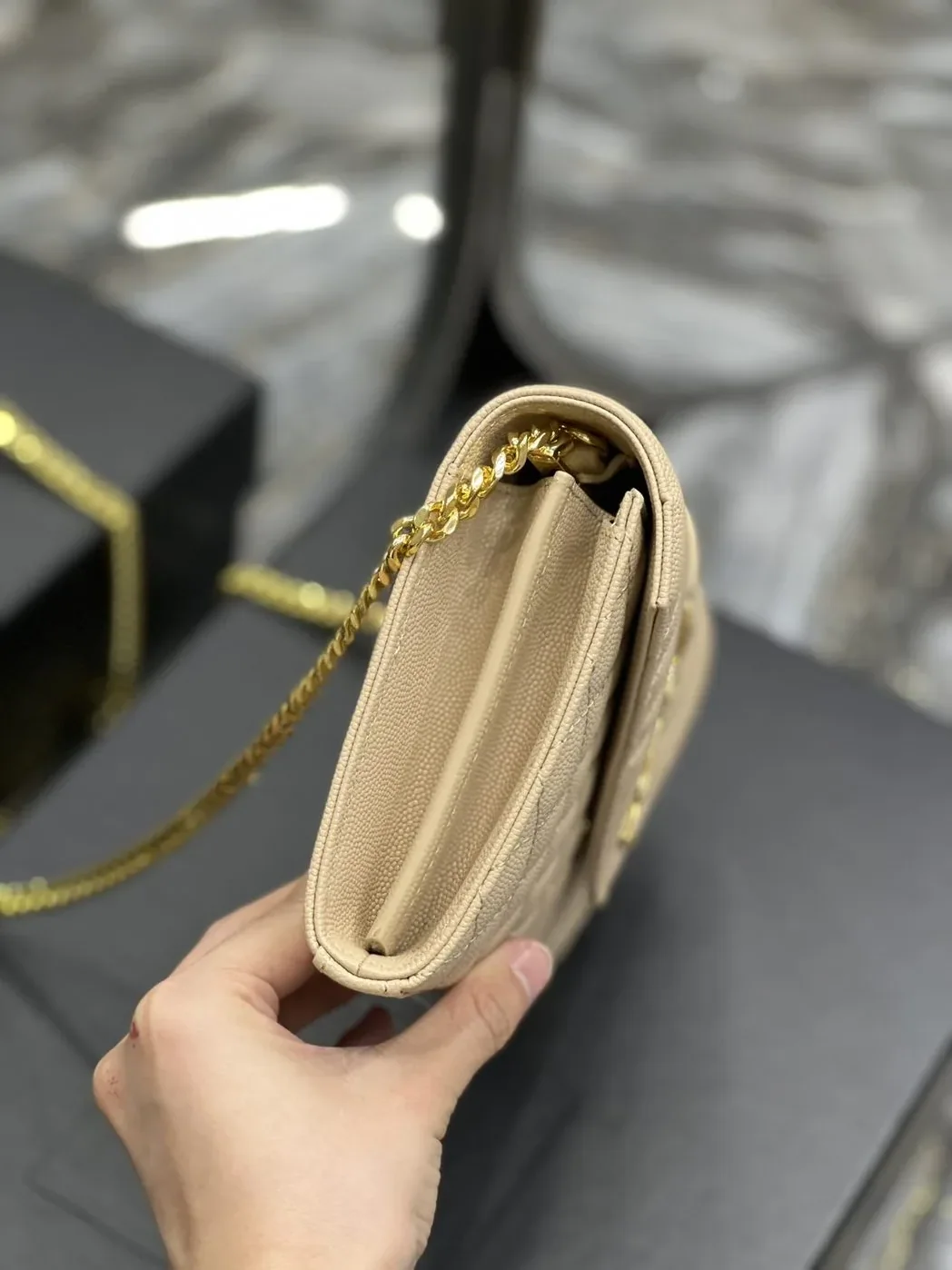 Saint Laurent Envelope Small Chain Bag Beige Saint Laurent Envelope Small Chain Bag Beige