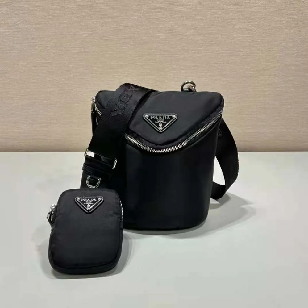 Prada Re-Nylon and Leather Shoulder Bag for Men in Black