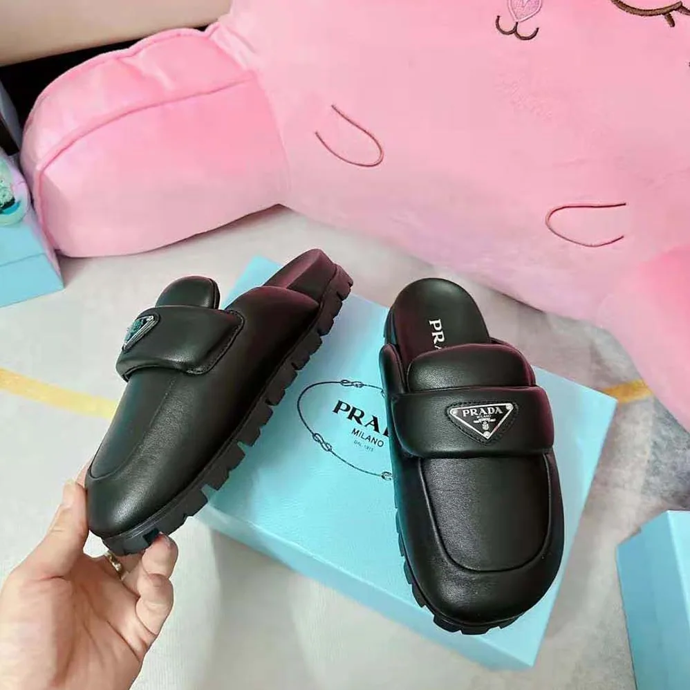 Prada Soft Padded Nappa Leather Sabots for Women in Black
