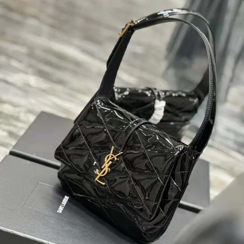 Saint Laurent YSL Le 57 Hobo Bag in Quilted Patent for Women in Black Saint Laurent YSL Le 57 Hobo Bag in Quilted Patent for Women in Black