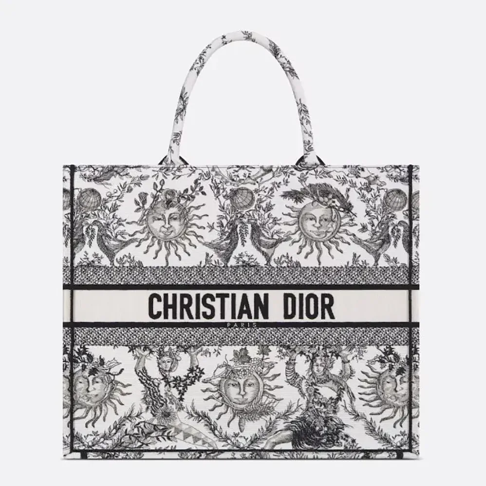 Dior Large Dior Book Tote White and Black Toile de Jouy Soleil Embroidery for Women Dior Large Dior Book Tote White and Black Toile de Jouy Soleil Embroidery for Women