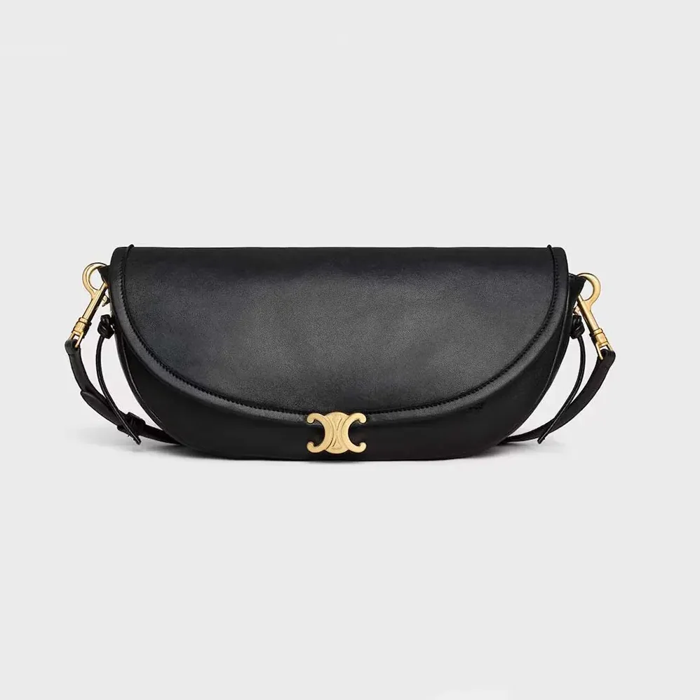 Celine Little Halfmoon Soft Triomphe in Supple Shiny Lambskin for Women in Black Celine Little Halfmoon Soft Triomphe in Supple Shiny Lambskin for Women in Black