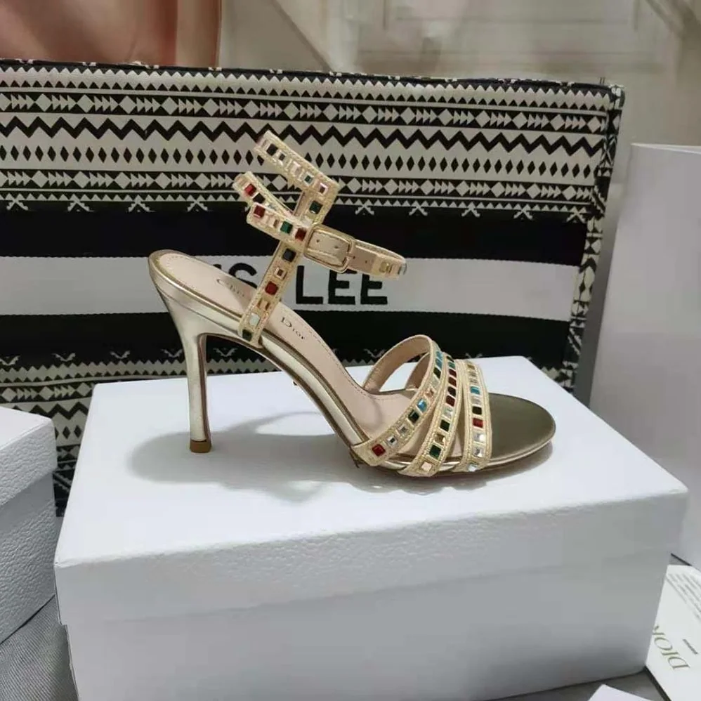 Dior Gem Heeled Sandal Gold for Women in Tone Cotton Embroidered Dior Gem Heeled Sandal Gold for Women in Tone Cotton Embroidered