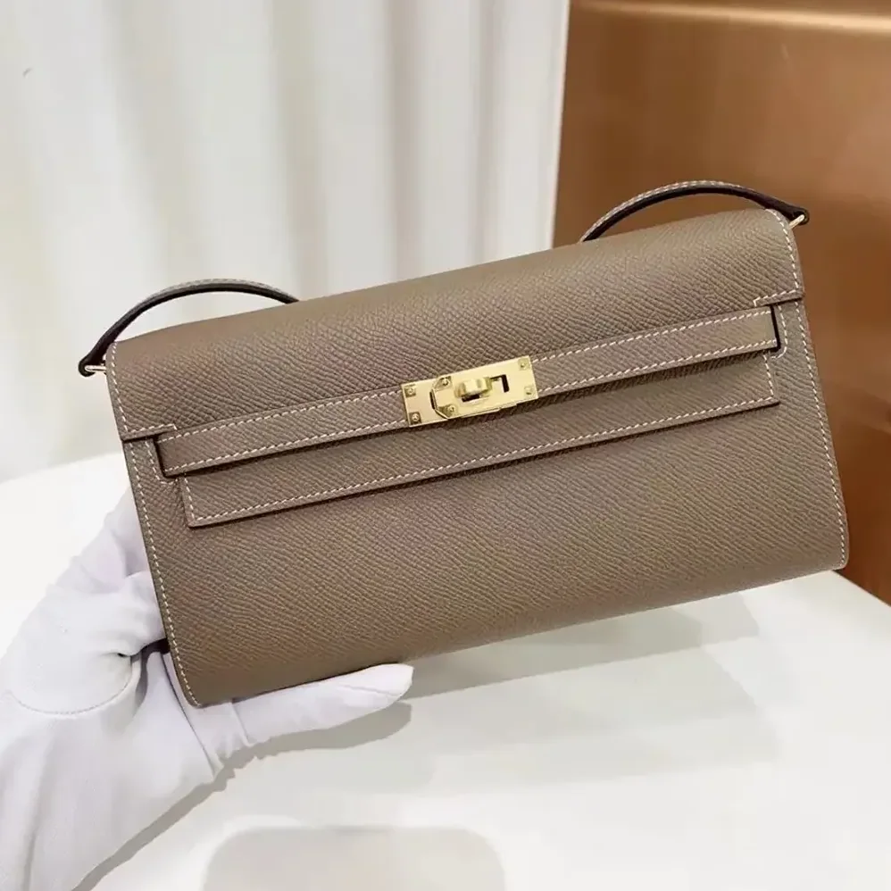 Hermes Kelly To Go in Epsom Leather for Women in Grey/Gold