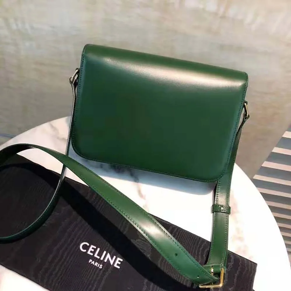 Celine Medium Triomphe Bag in Shiny Calfskin for Women in Green