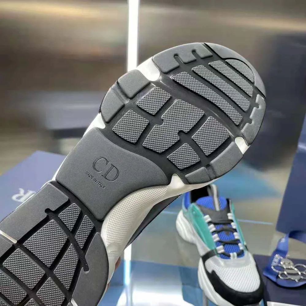 Dior B22 Sneaker White and Blue Technical Mesh with Deep Green and Black Smooth Calfskin for Men